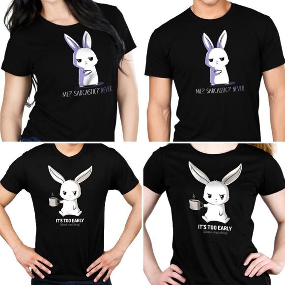 Tee Turtle ~ Set of 2 ~ Black Tshirt w/ Bunny ~ size XL ~ lightweight - Picture 1 of 12